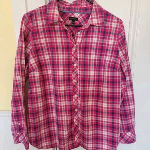 Talbots Plaid Button-Up Shirt - Pink and White Large